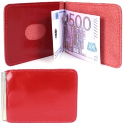 Зажим для купюр Premier-Z-3 натуральная кожа (зажим-скрепка, внешний карман д/карт) красный гладкий (135) 212648